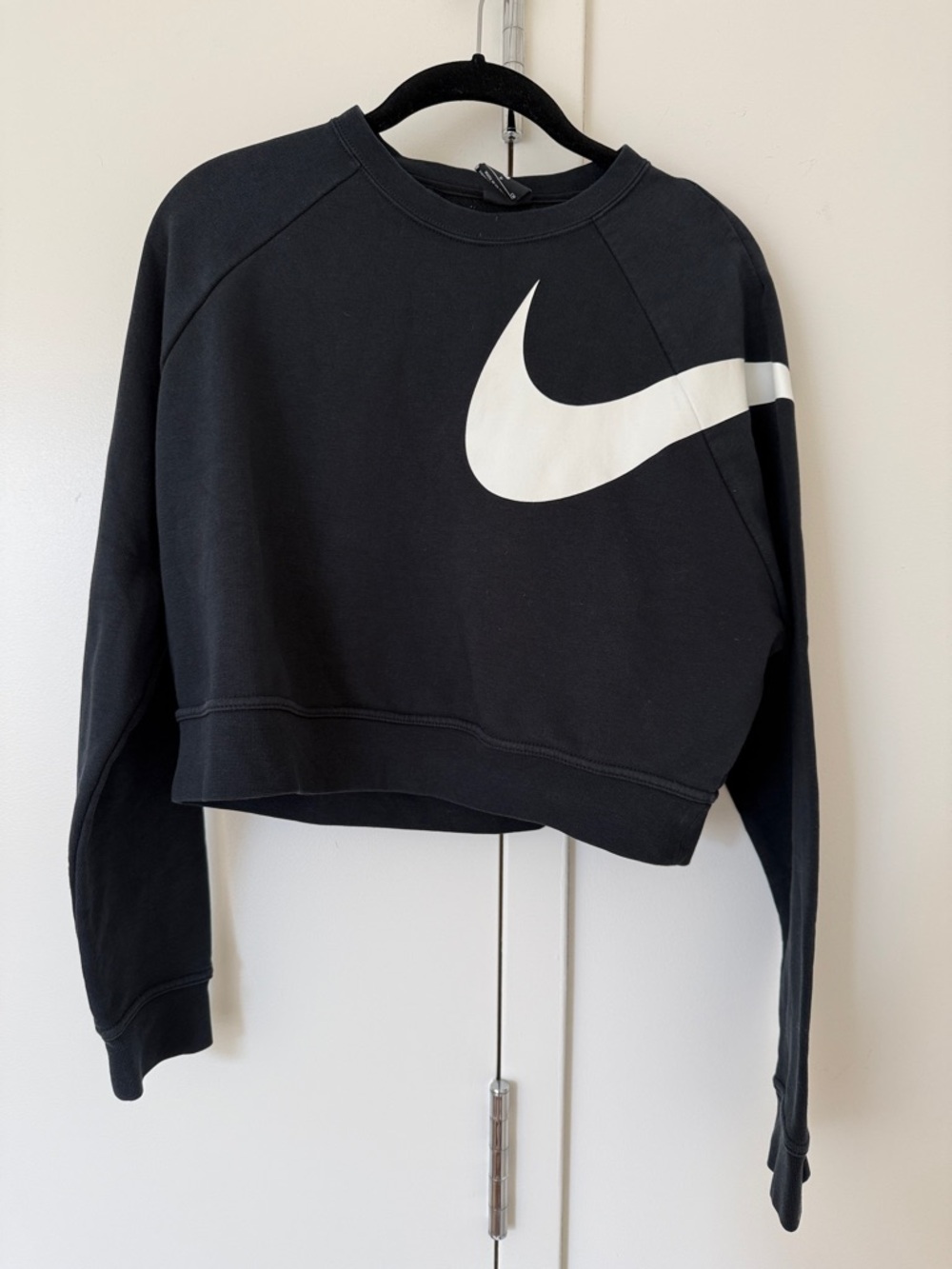 Nike Black Cropped Sweatshirt with White Swoosh